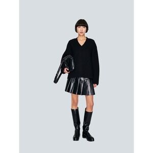 NWT‎ $550 KASSL Editions Pleated Skirt Short Oil Black Leather Designer Mini 38